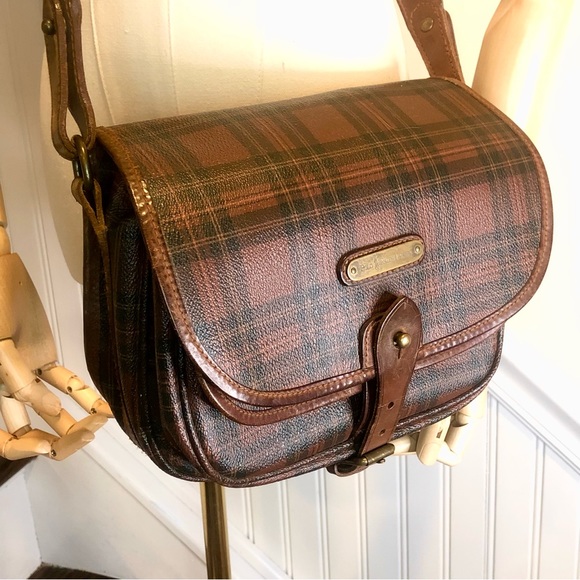 W RALPH LAUREN Brown Tartan Plaid Multi Pocket Tote Crossbody Shoulder Bag - Picture 7 of 17